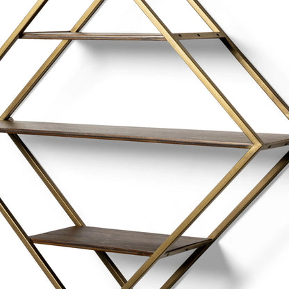 30" Metal and Solid Wood Diamond Shaped Accent Shelf,