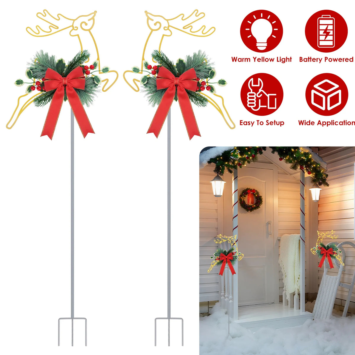 2Pcs Christmas Lighted Reindeer Decoration LED