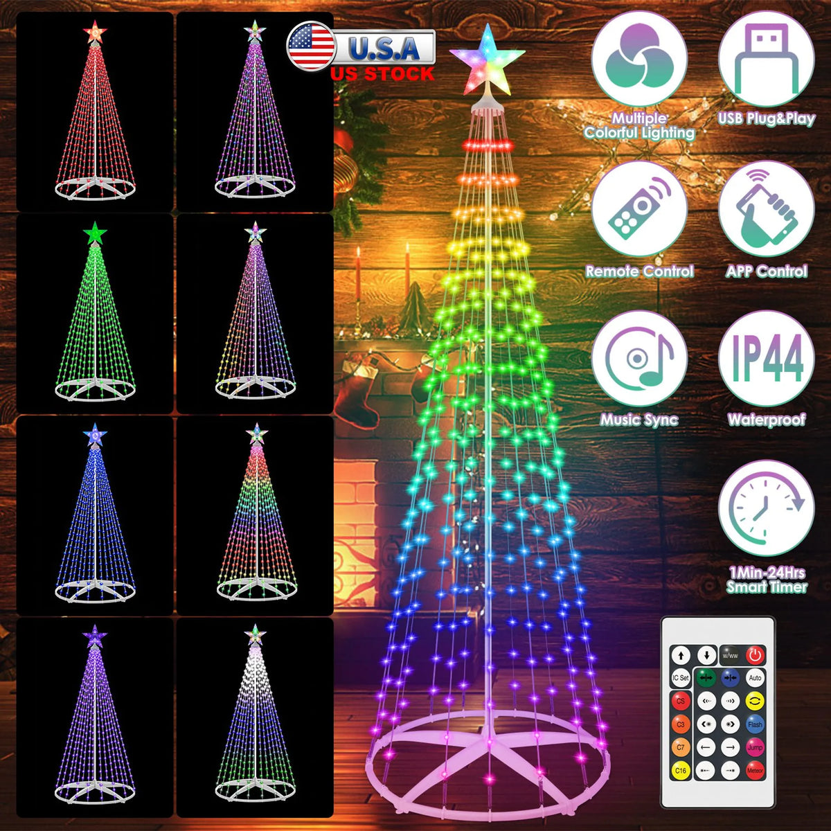 LED Smart Christmas Cone Tree Outdoor Lighted Christmas Tree Light