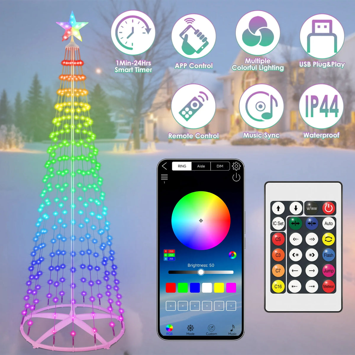 LED Smart Christmas Cone Tree Outdoor Lighted Christmas Tree Light