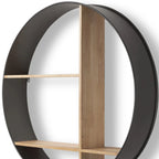 36" Black and Brown Metal and Wood Circular Multi-Tier Shelf