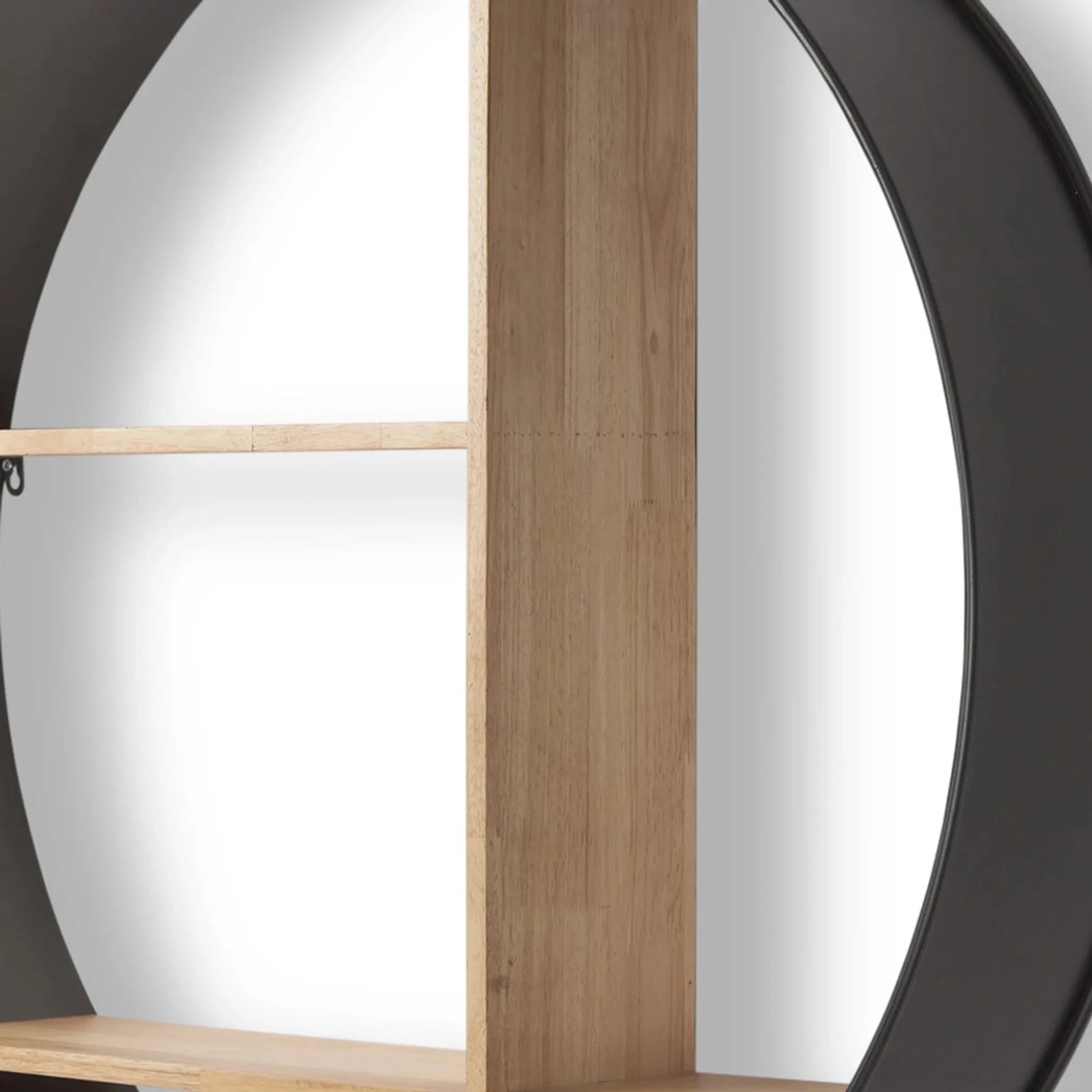 36" Black and Brown Metal and Wood Circular Multi-Tier Shelf