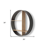 36" Black and Brown Metal and Wood Circular Multi-Tier Shelf