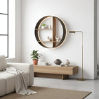 36" Black and Brown Metal and Wood Circular Multi-Tier Shelf