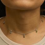 10K Yellow Gold Dangling 5x3 mm Green Emerald and Diamond Station Necklace