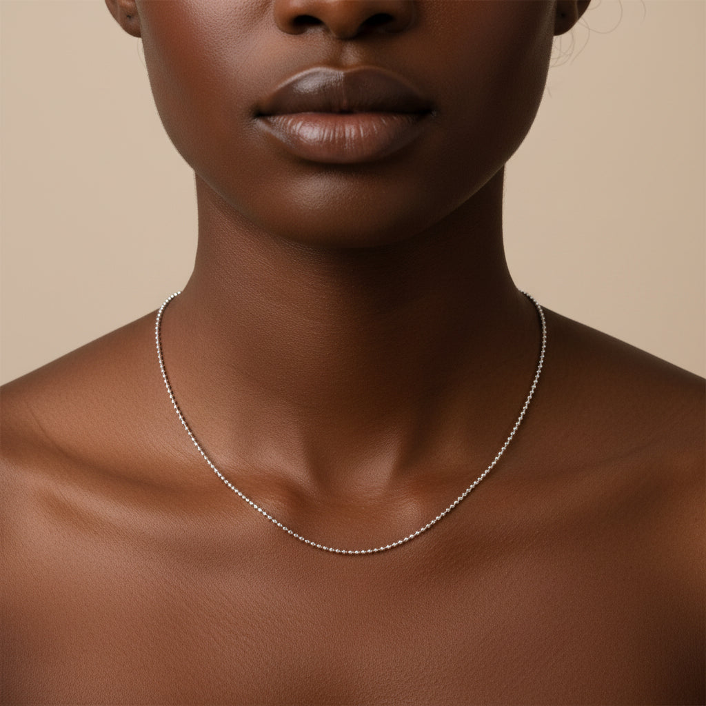 .925 Sterling Silver 0.7mm Slim and Dainty Unisex 18" Inch Ball Bead Chain Necklace