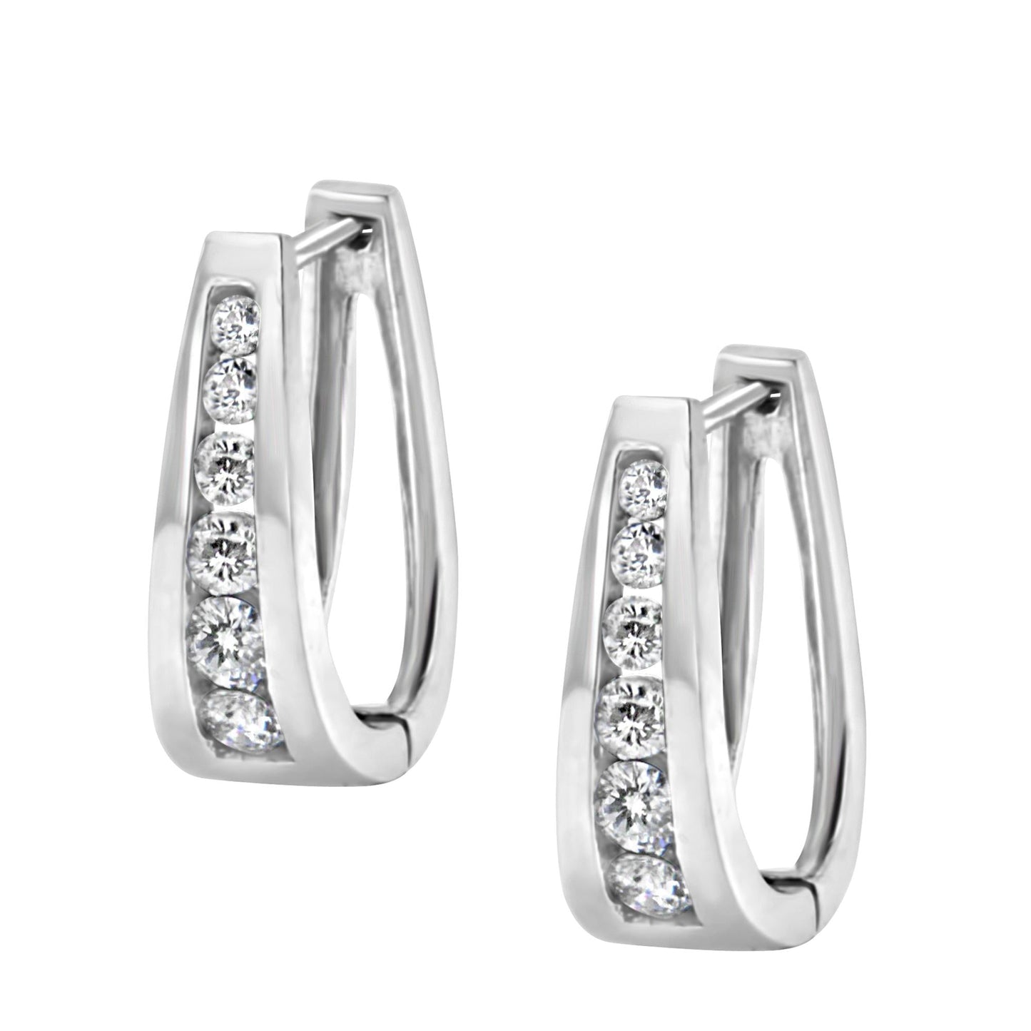 14k White Gold Channel-Set Brilliant Round-Cut Diamond Hoop Earrings