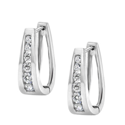 14k White Gold Channel-Set Brilliant Round-Cut Diamond Hoop Earrings