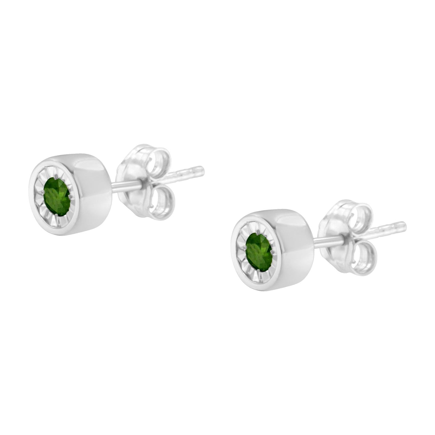 .925 Sterling Silver 1/5 Cttw Round Brilliant-Cut Green Diamond Miracle-Set Stud Earrings