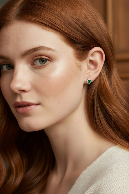 .925 Sterling Silver 1/5 Cttw Round Brilliant-Cut Green Diamond Miracle-Set Stud Earrings