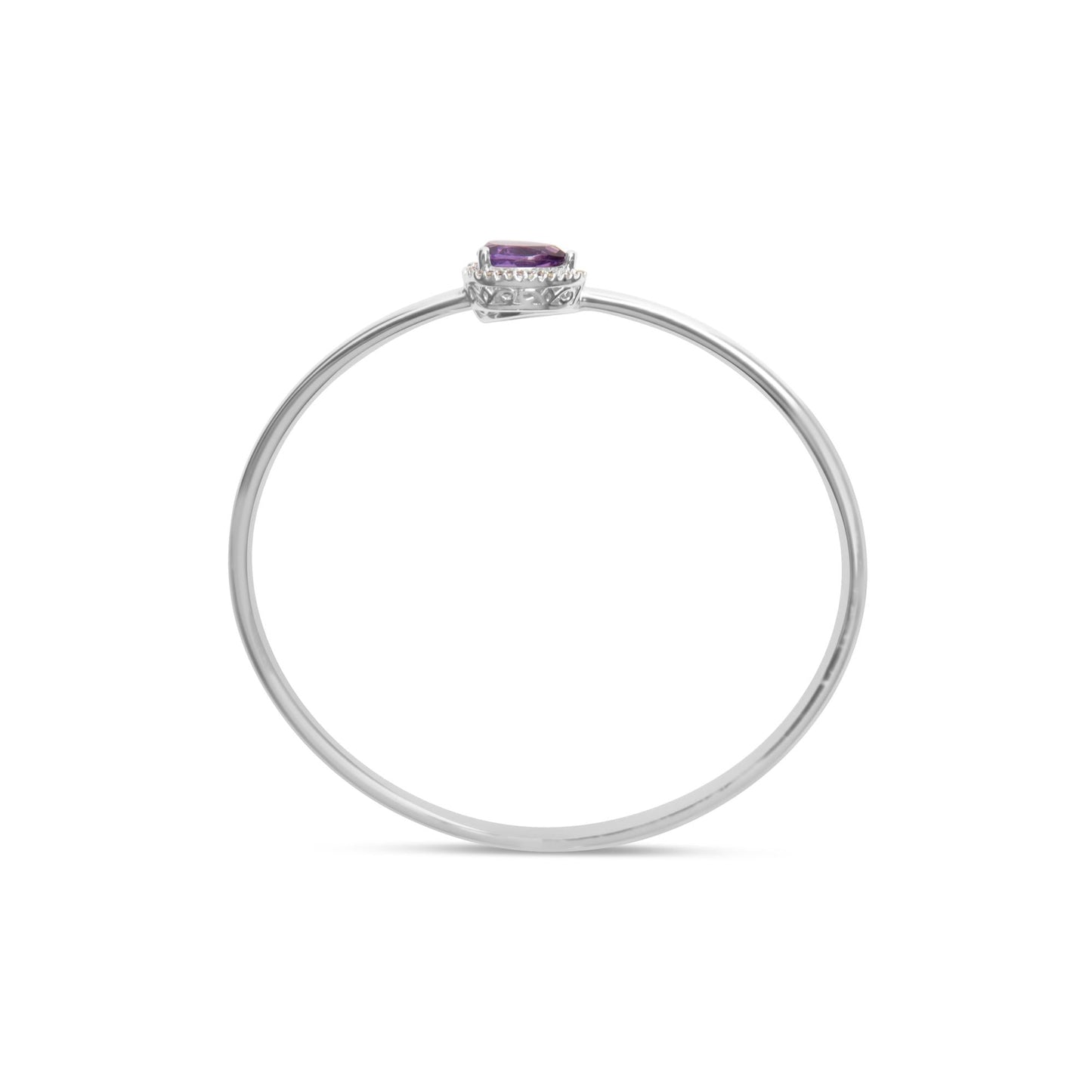 .925 Sterling Silver 8 x 5.5mm Pear Shape Amethyst and Diamond Accent Bangle Bracelet