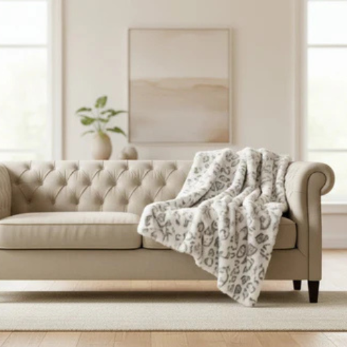 Plutus Ivory Rabbit Faux Fur Handmade Luxury Throw