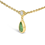 10K Yellow Gold Dangling 5x3 mm Green Emerald and Diamond Station Necklace