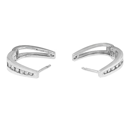14k White Gold Channel-Set Brilliant Round-Cut Diamond Hoop Earrings