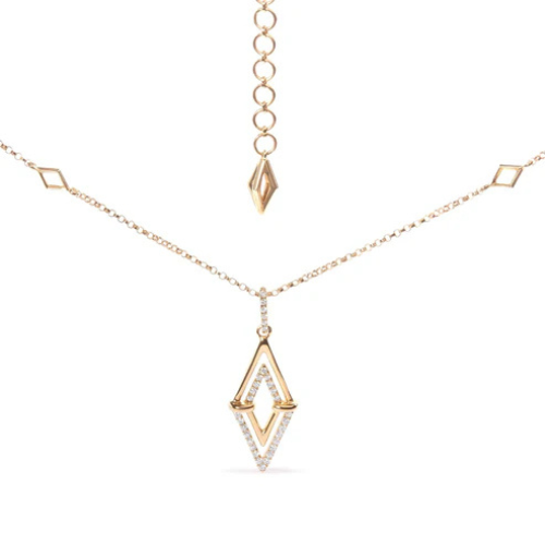 14K Yellow Gold 1/4 Cttw Diamond Double Triangle Geometric 18" Pendant Necklace