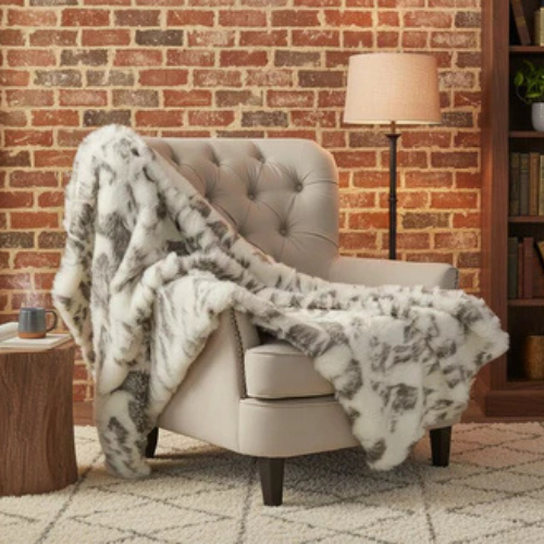 Plutus Ivory Rabbit Faux Fur Handmade Luxury Throw