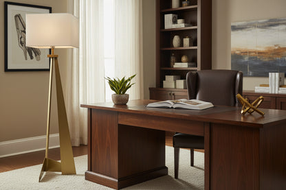 60" Brass Traditional Shaped Floor Lamp with White Novelty Shade - Nobiliving
