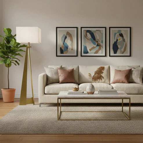 60" Brass Traditional Shaped Floor Lamp with White Novelty Shade
