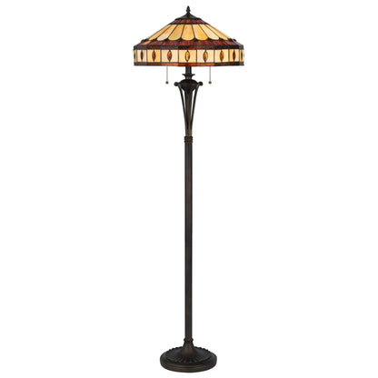 61" Bronze Two Light Traditional Shaped Floor Lamp With Purple and Ivory Abstract Tiffany Glass Empire Shade - Nobiliving
