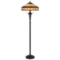 61" Bronze Two Light Traditional Shaped Floor Lamp With Purple and Ivory Abstract Tiffany Glass Empire Shade - Nobiliving