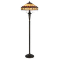 61" Bronze Two Light Traditional Shaped Floor Lamp with Purple & Ivory Abstract Tiffany Glass Shade
