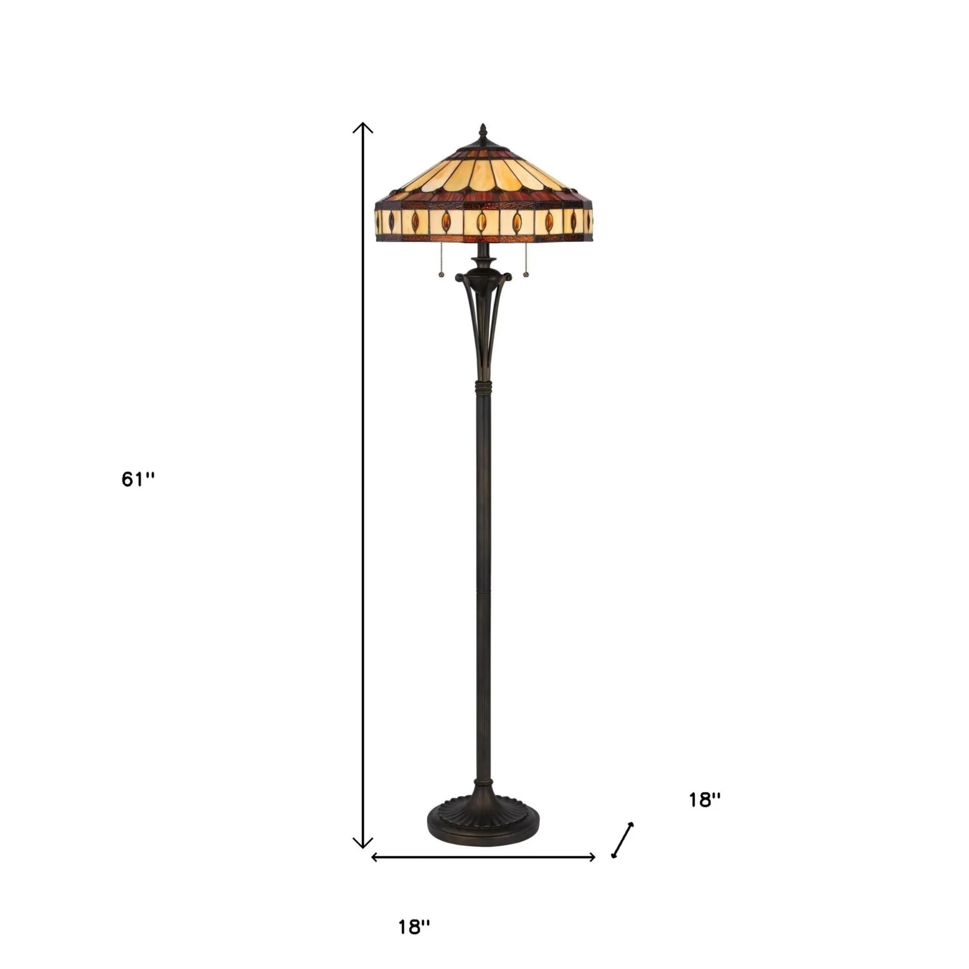 61" Bronze Two Light Traditional Shaped Floor Lamp With Purple and Ivory Abstract Tiffany Glass Empire Shade - Nobiliving