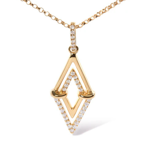 14K Yellow Gold 1/4 Cttw Diamond Double Triangle Geometric 18" Pendant Necklace