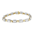 14K Two-Tone Gold 3.00 cttw Princess and Baguette-Cut Diamond Link Bracelet