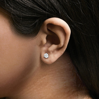 14K White Gold 3-Prong Brilliant Round-Cut Solitaire Lab Grown Diamond Stud Earrings