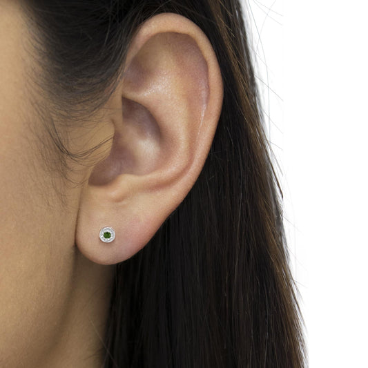 .925 Sterling Silver 1/5 Cttw Round Brilliant-Cut Green Diamond Miracle-Set Stud Earrings