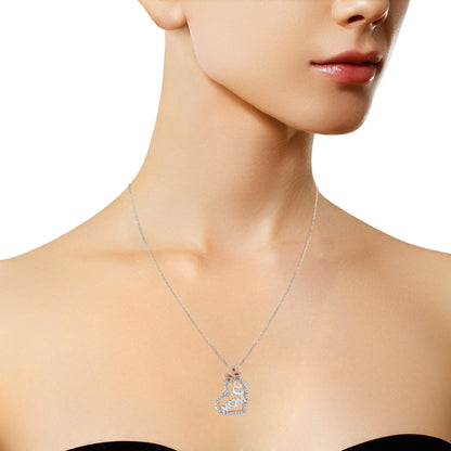 Two Tone .925 Sterling Silver 1/5 cttw Diamond "Mom" and Heart Pendant Necklace