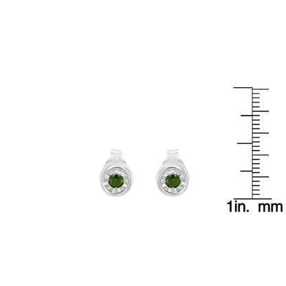 .925 Sterling Silver 1/5 Cttw Round Brilliant-Cut Green Diamond Miracle-Set Stud Earrings