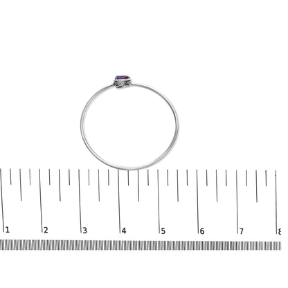 .925 Sterling Silver 8 x 5.5mm Pear Shape Amethyst and Diamond Accent Bangle Bracelet