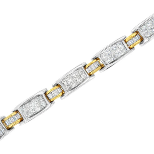 14K Two-Tone Gold 3.00 cttw Princess and Baguette-Cut Diamond Link Bracelet