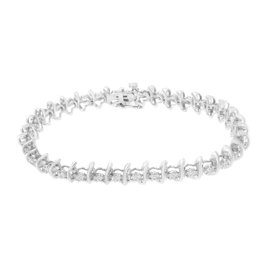 .925 Sterling Silver 1 cttw Prong - Set Diamond Link Bracelet (I - J, I1 - I2) - 7.25" - Nobiliving