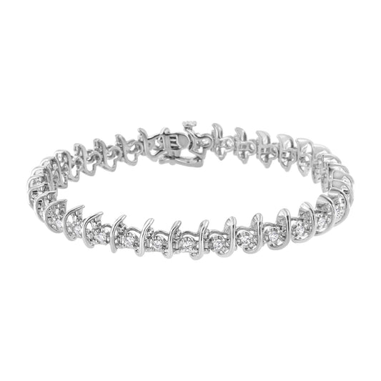 .925 Sterling Silver 1 cttw Prong - Set Diamond Link Bracelet (I - J, I1 - I2) - 7.25" - Nobiliving