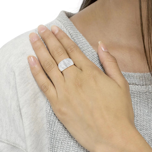925 Sterling Silver 1.0 Cttw Baguette-Cut Diamond 6-Row Channel Set Domed Tapered Cocktail Ring