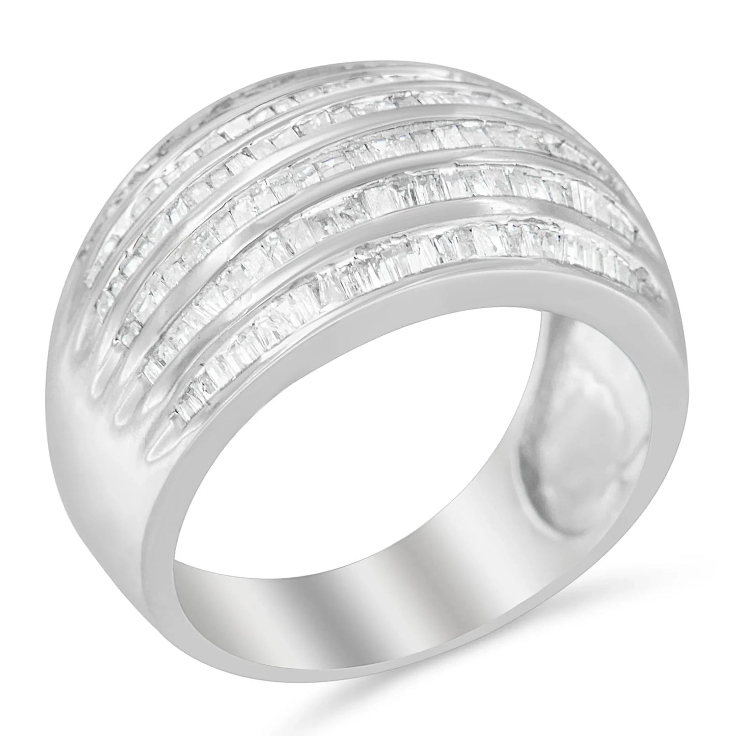 .925 Sterling Silver 1.0 Cttw Baguette - Cut Diamond 6 - Row Channel Set Domed Tapered Cocktail Fashion Ring - Nobiliving