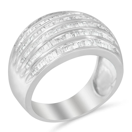 .925 Sterling Silver 1.0 Cttw Baguette - Cut Diamond 6 - Row Channel Set Domed Tapered Cocktail Fashion Ring - Nobiliving