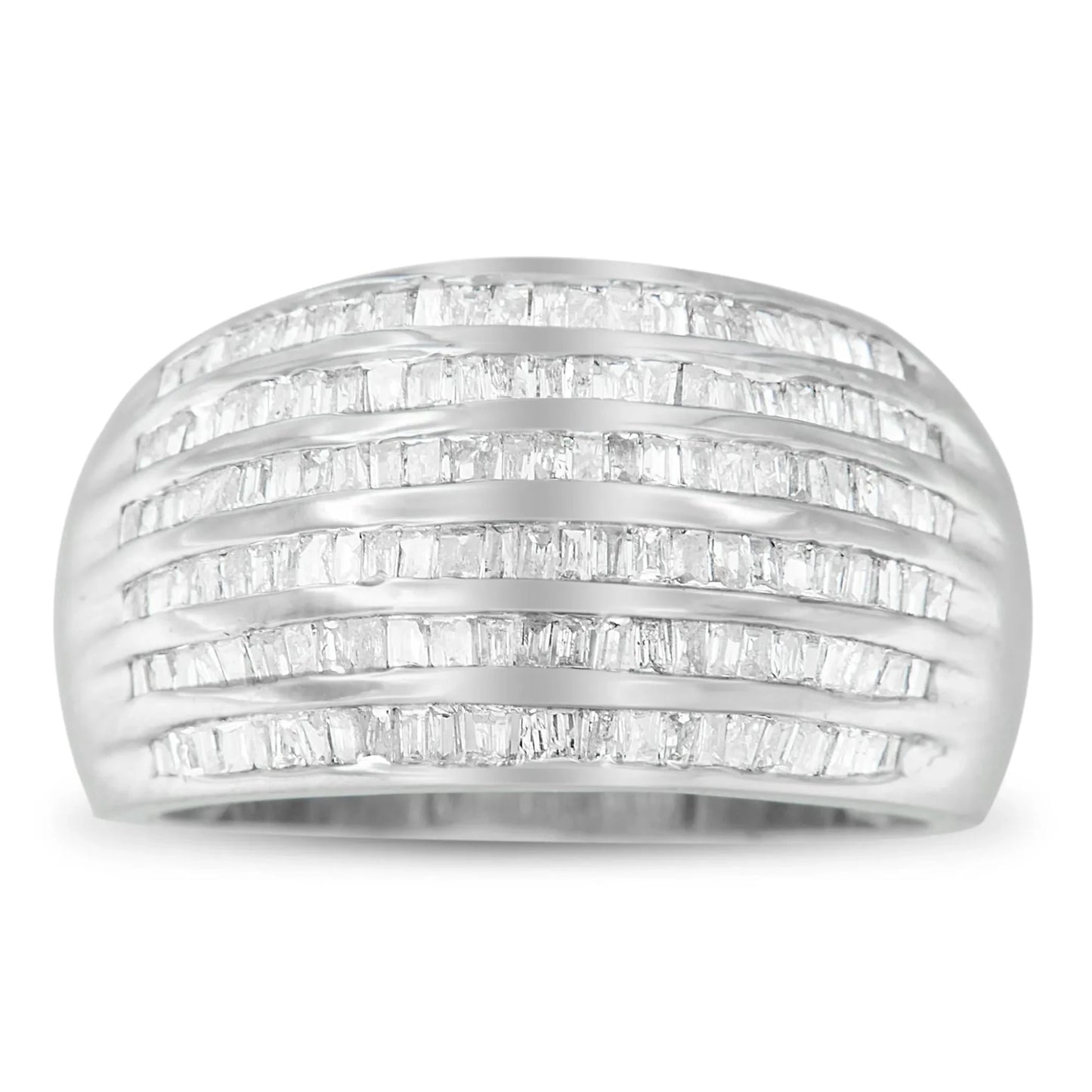.925 Sterling Silver 1.0 Cttw Baguette - Cut Diamond 6 - Row Channel Set Domed Tapered Cocktail Fashion Ring - Nobiliving