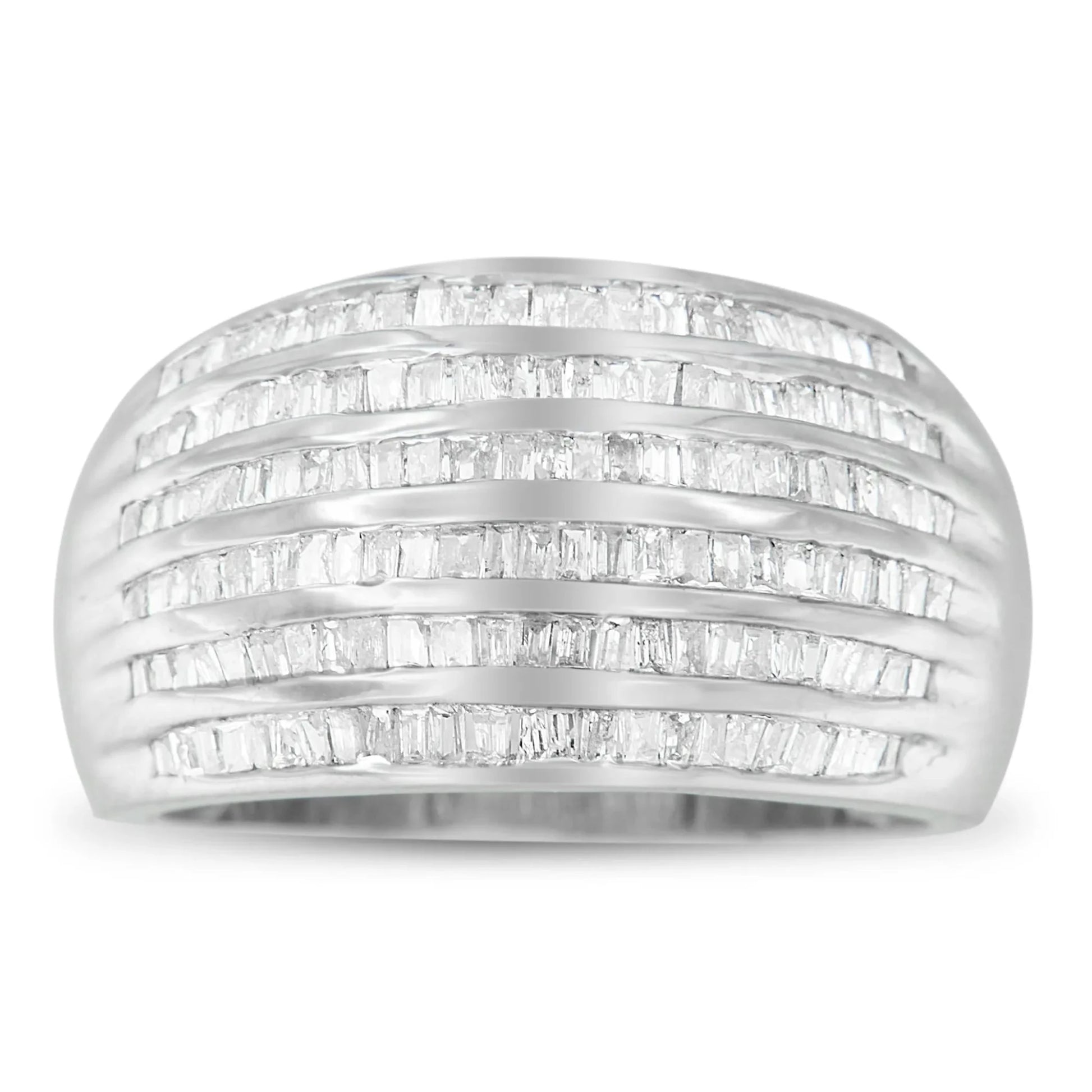 .925 Sterling Silver 1.0 Cttw Baguette - Cut Diamond 6 - Row Channel Set Domed Tapered Cocktail Fashion Ring - Nobiliving