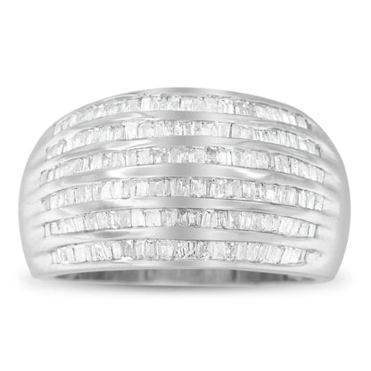 .925 Sterling Silver 1.0 Cttw Baguette - Cut Diamond 6 - Row Channel Set Domed Tapered Cocktail Fashion Ring - Nobiliving