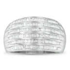 925 Sterling Silver 1.0 Cttw Baguette-Cut Diamond 6-Row Channel Set Domed Tapered Cocktail Ring