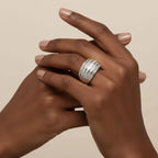 925 Sterling Silver 1.0 Cttw Baguette-Cut Diamond 6-Row Channel Set Domed Tapered Cocktail Ring