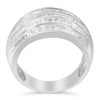 925 Sterling Silver 1.0 Cttw Baguette-Cut Diamond 6-Row Channel Set Domed Tapered Cocktail Ring