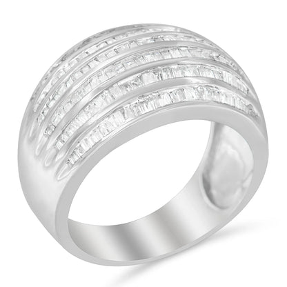 .925 Sterling Silver 1.0 Cttw Baguette - Cut Diamond 6 - Row Channel Set Domed Tapered Cocktail Fashion Ring - Nobiliving