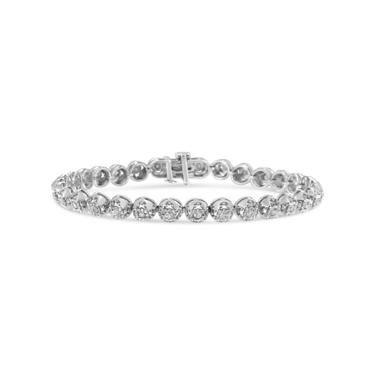 .925 Sterling Silver 1.0 Cttw Diamond Miracle - Plate Open Quatrefoil Flower Circle - Link 7" Tennis Bracelet- Nobiliving