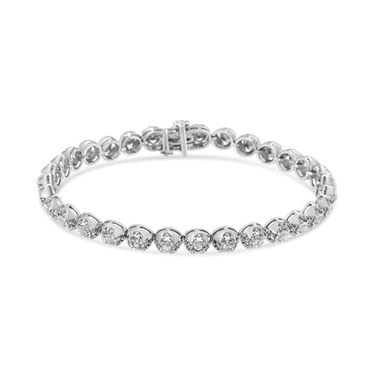 .925 Sterling Silver 1.0 Cttw Diamond Miracle - Plate Open Quatrefoil Flower Circle - Link 7" Tennis Bracelet- Nobiliving