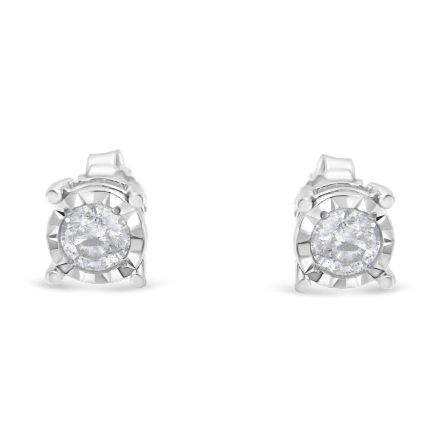 .925 Sterling Silver 1/2 Cttw Near Colorless Round Brilliant - Cut Diamond Miracle - Set Stud Earrings - Nobiliving