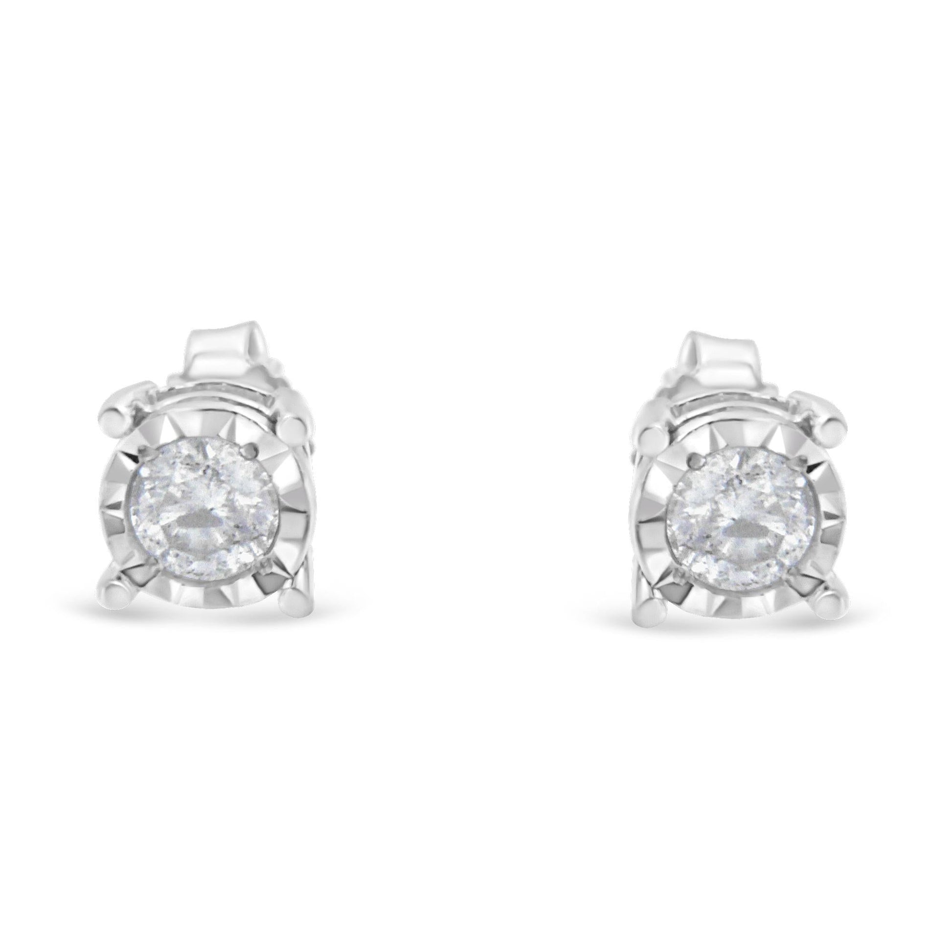 .925 Sterling Silver 1/2 Cttw Near Colorless Round Brilliant - Cut Diamond Miracle - Set Stud Earrings - Nobiliving